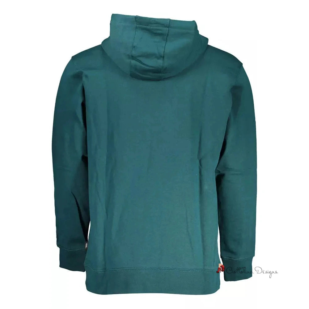 Green Cotton Hooded Sweatshirt with Central Pocket