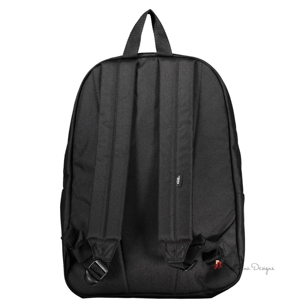 Sleek Black Polyester Backpack with Logo Detail