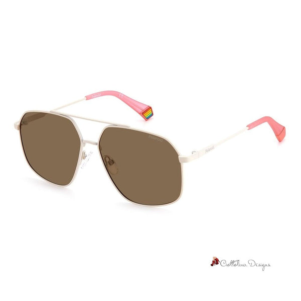 Beige Stainless Steel Sunglasses