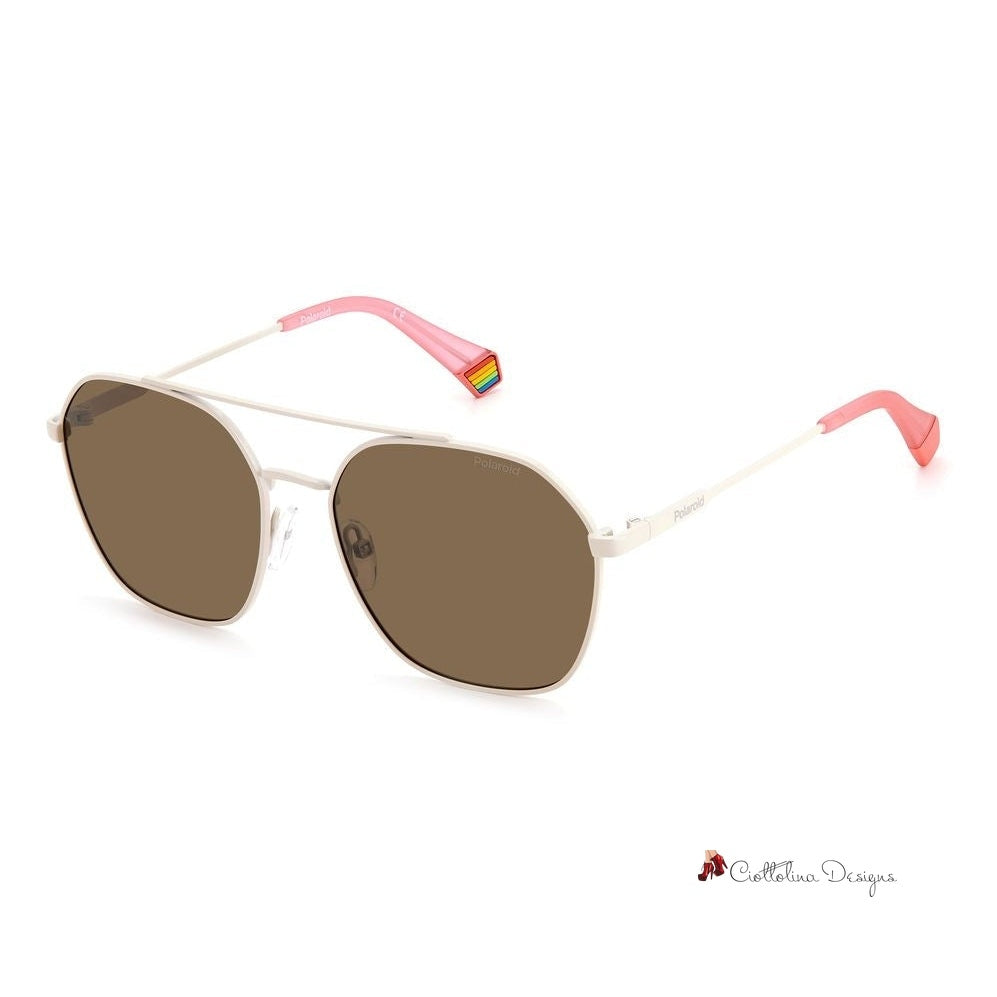 Beige Stainless Steel Sunglasses