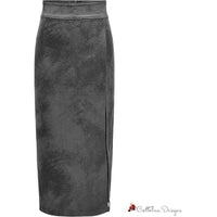 Gray Synthetic Leather Skirt