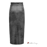 Gray Synthetic Leather Skirt