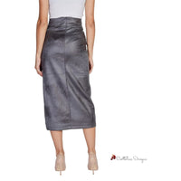 Gray Synthetic Leather Skirt