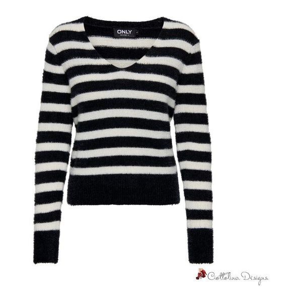 Black And White Polyester Sweater