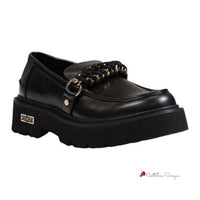 Black Leather Flat Shoe