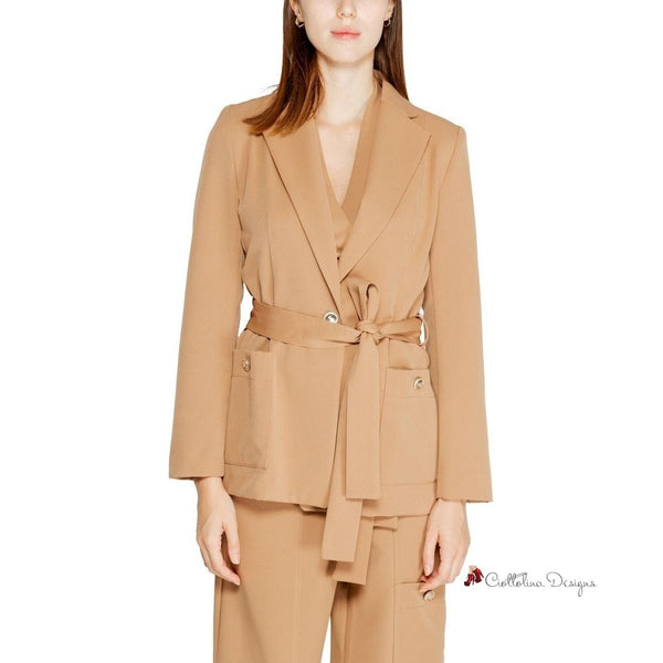 Beige Polyester Suits & Blazer