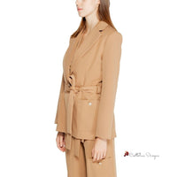 Beige Polyester Suits & Blazer