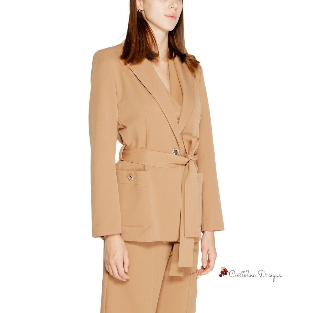 Beige Polyester Suits & Blazer