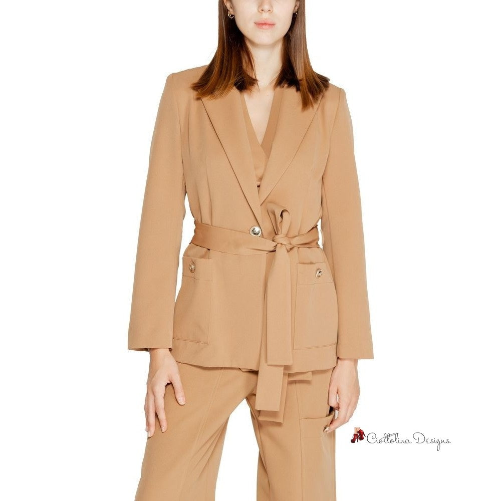 Beige Polyester Suits & Blazer