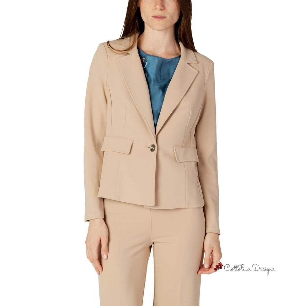 Beige Polyester Suits & Blazer