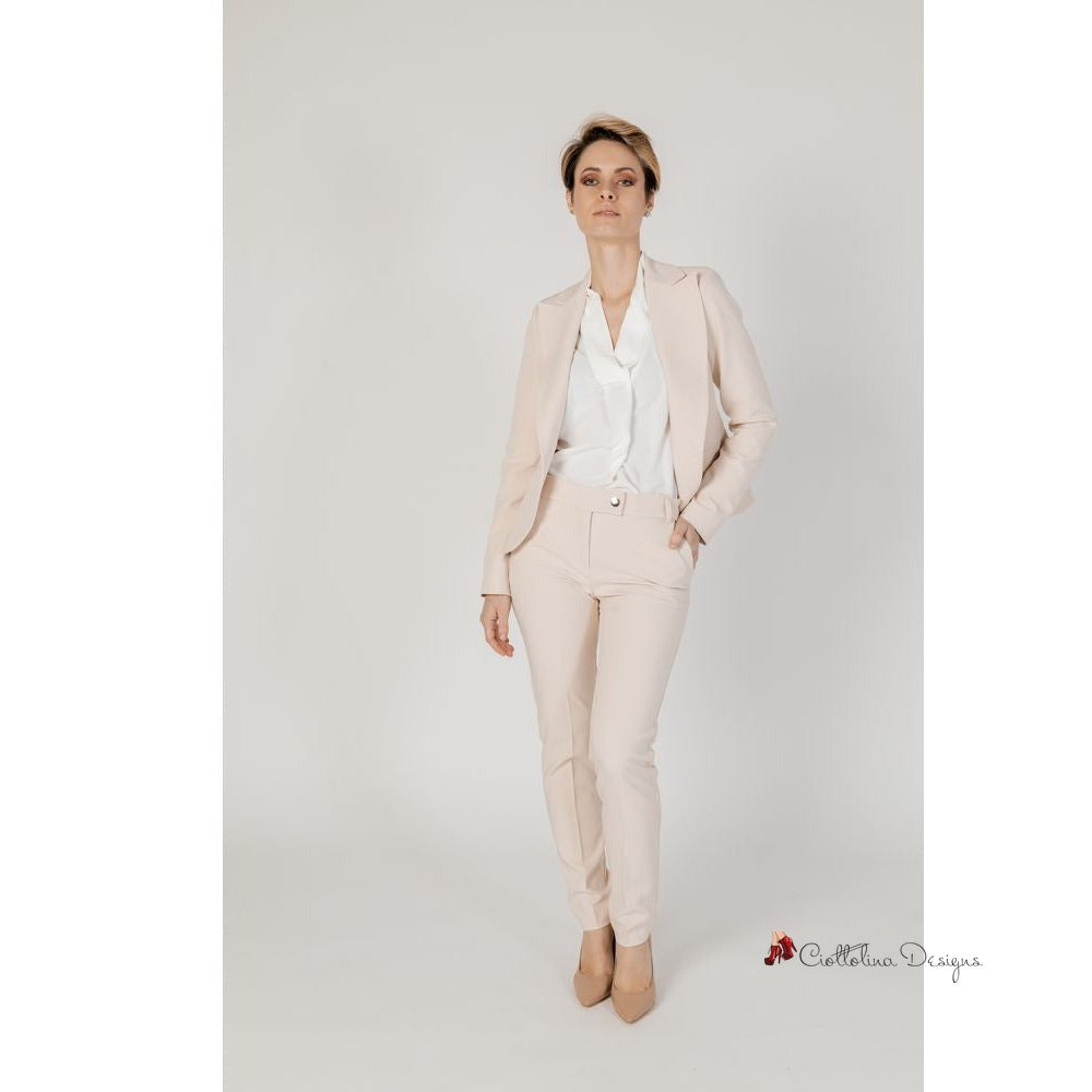 Beige Polyester Suits & Blazer