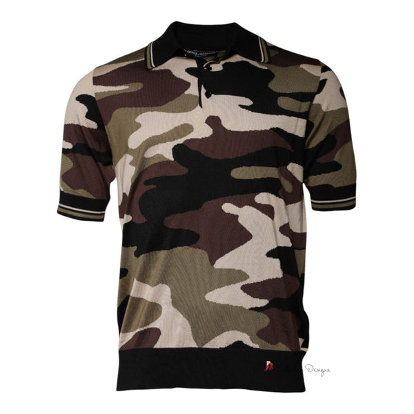 Multicolor Camouflage Collared Polo T-shirt