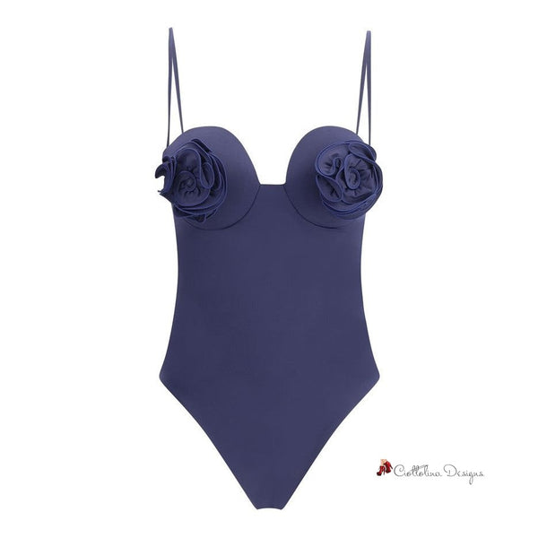 One-piece swimsuit with rose detail