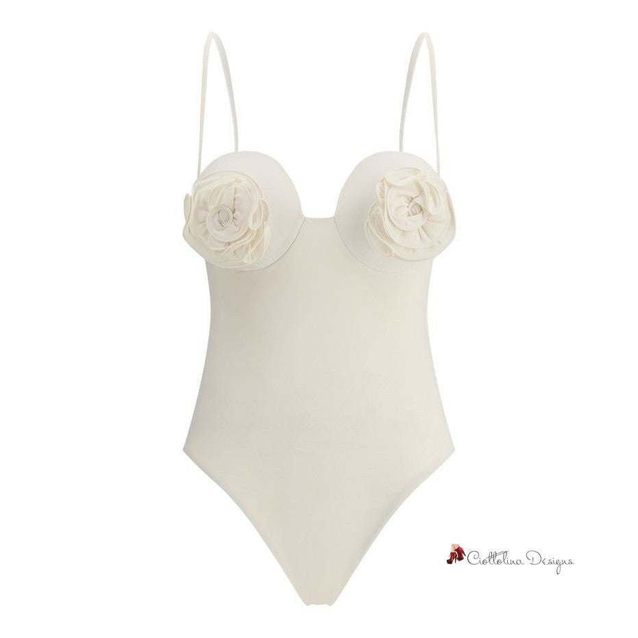 One-piece swimsuit with rose detail