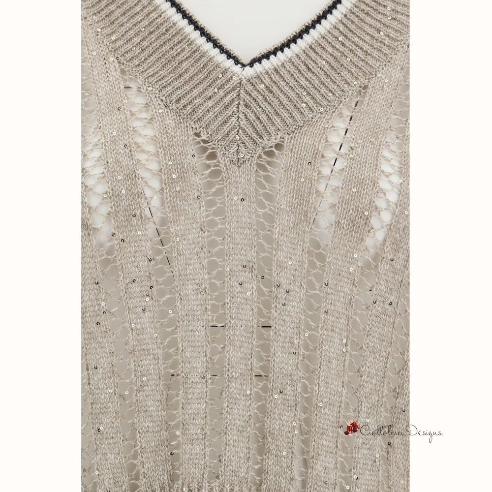 Openwork knit design Vest with sequins