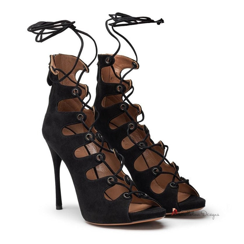 Black Leather Scamociata Sandal