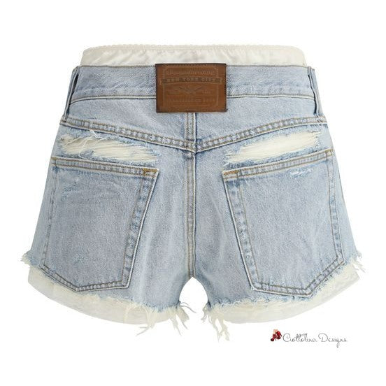 Denim Shorts with silk insert