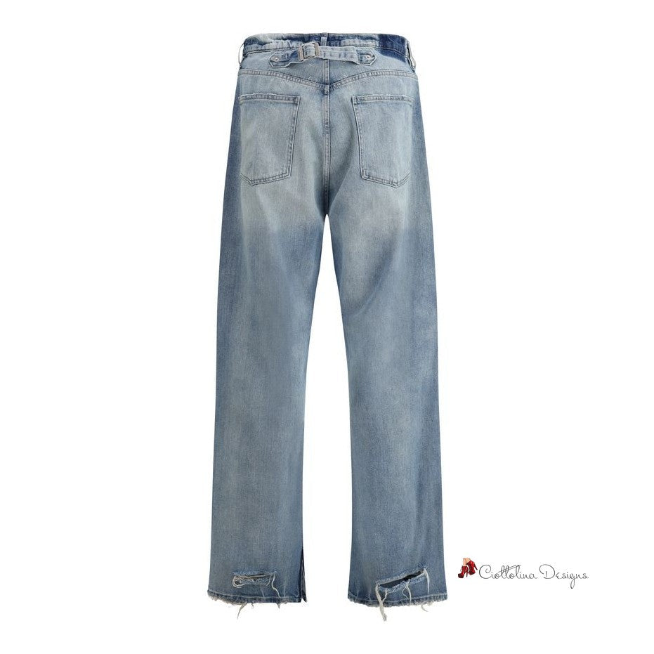 Jeans with back cinch strap