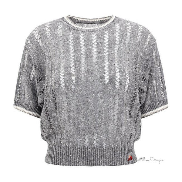 Openwork knit pattern Sweater with sequins