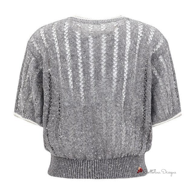 Openwork knit pattern Sweater with sequins