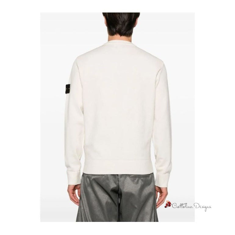 White Wool Men Sweater