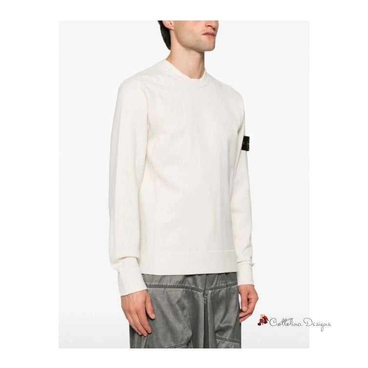 White Wool Men Sweater