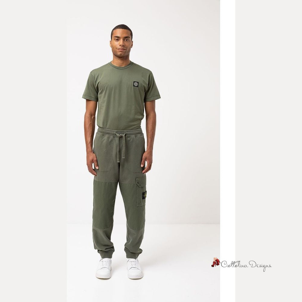 Green Cotton Men Tracksuit Trouser