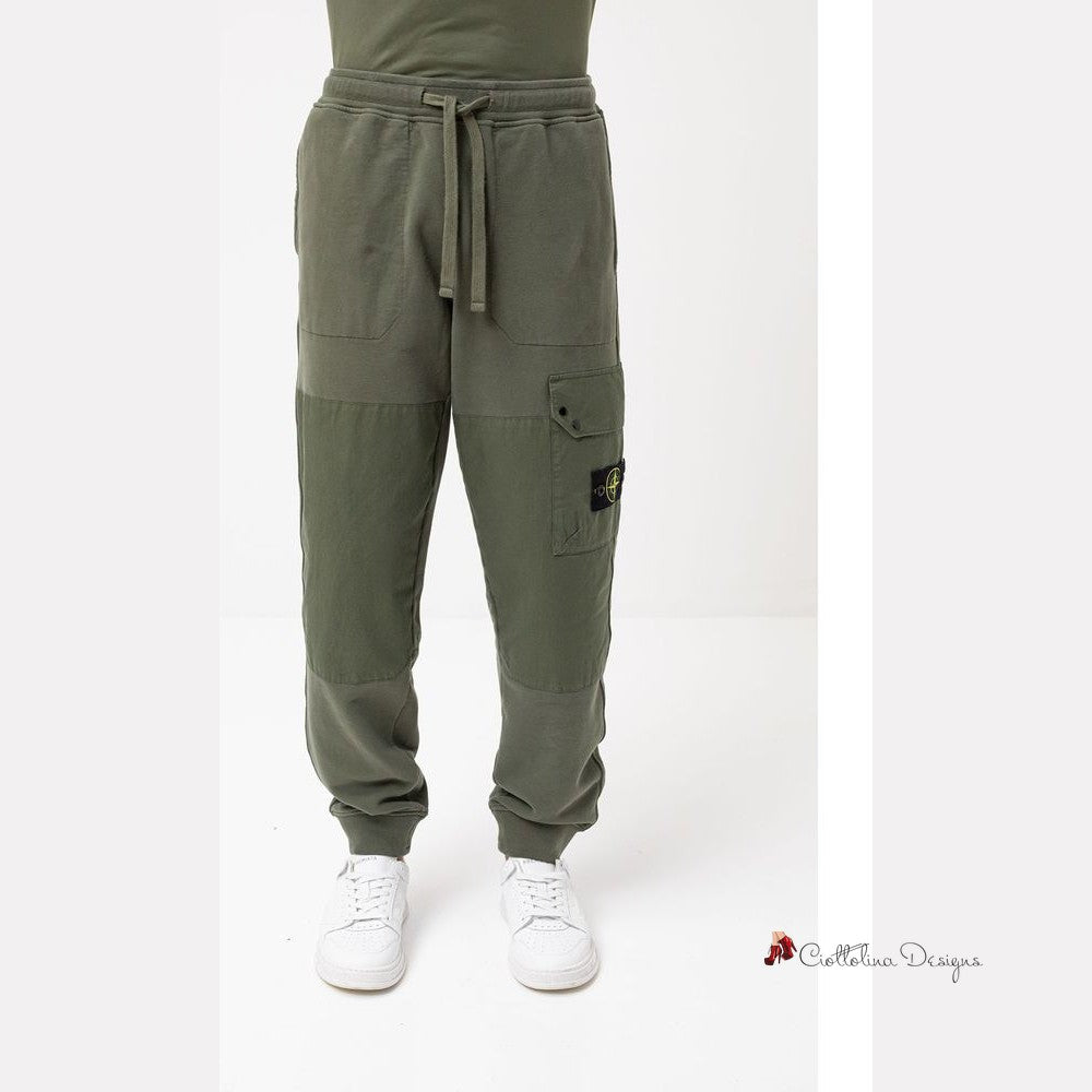 Green Cotton Men Tracksuit Trouser