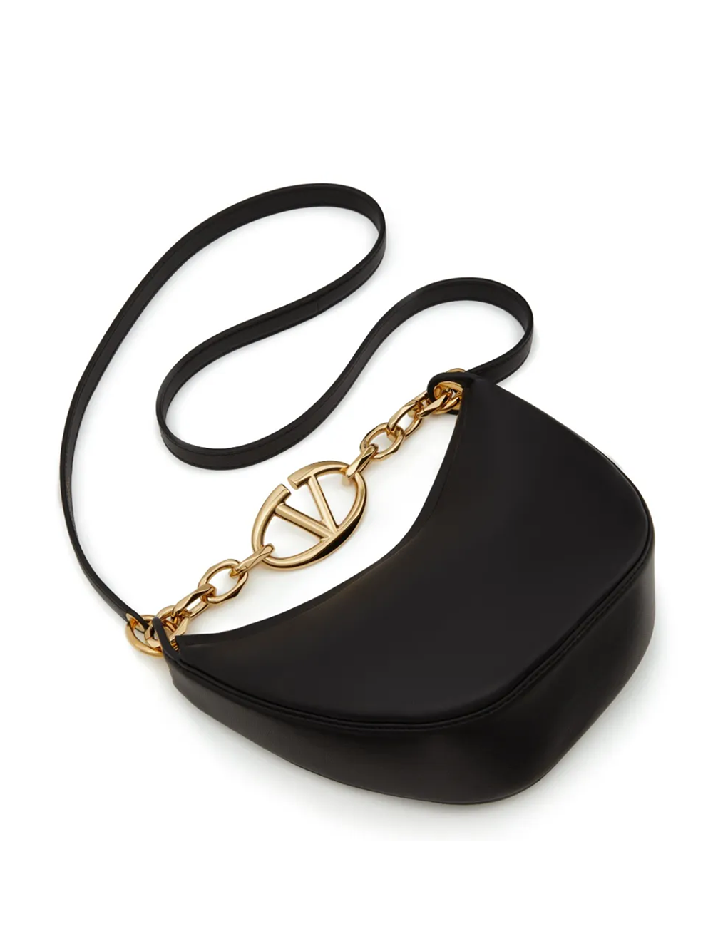 Black Leather Mini Hobo Vlogo Shoulder Bag