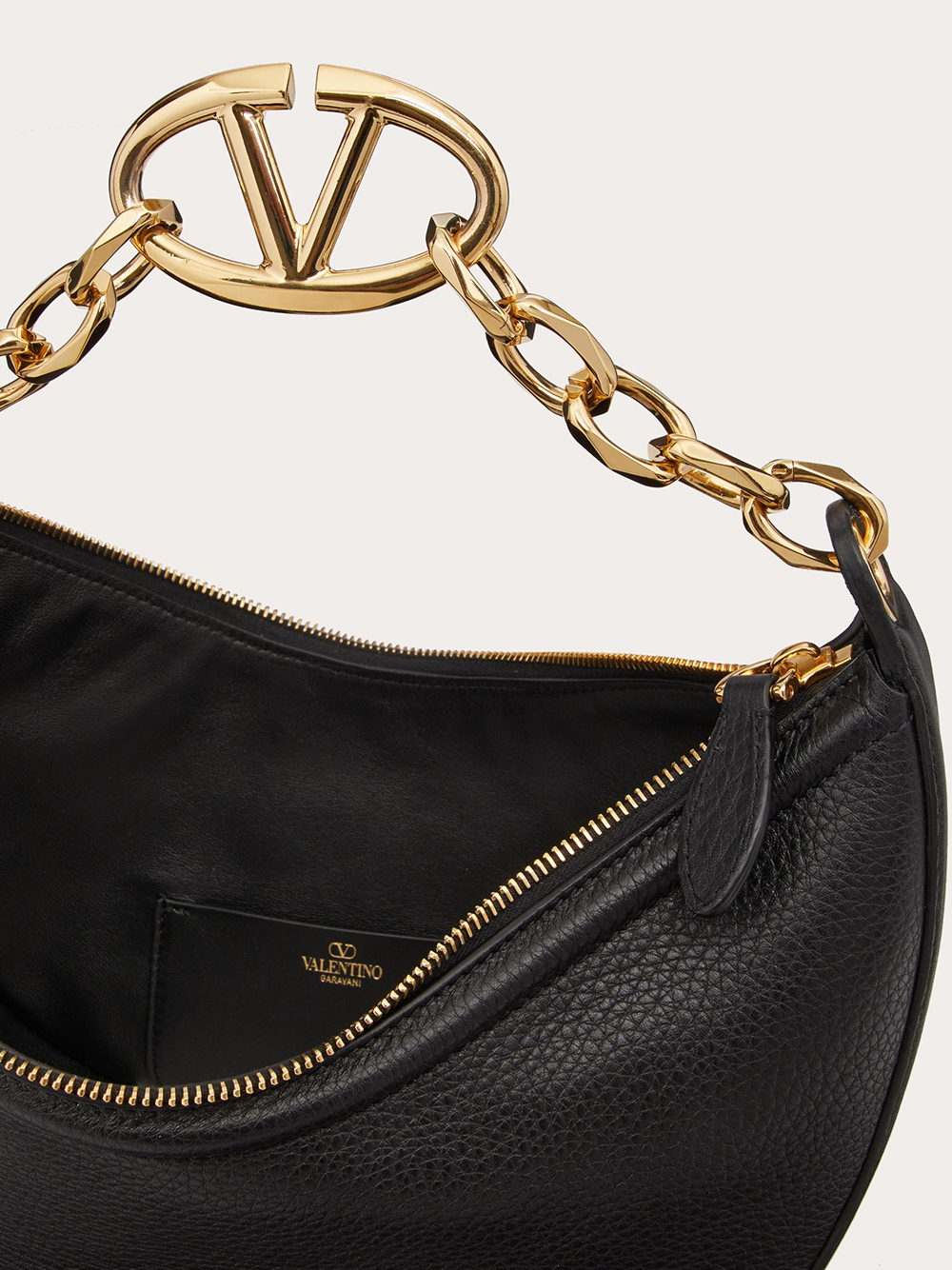 Black Leather Small Hobo Vlogo Shoulder Bag