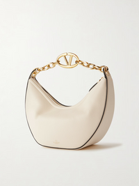 Ivory Leather Small Hobo Vlogo Shoulder Bag