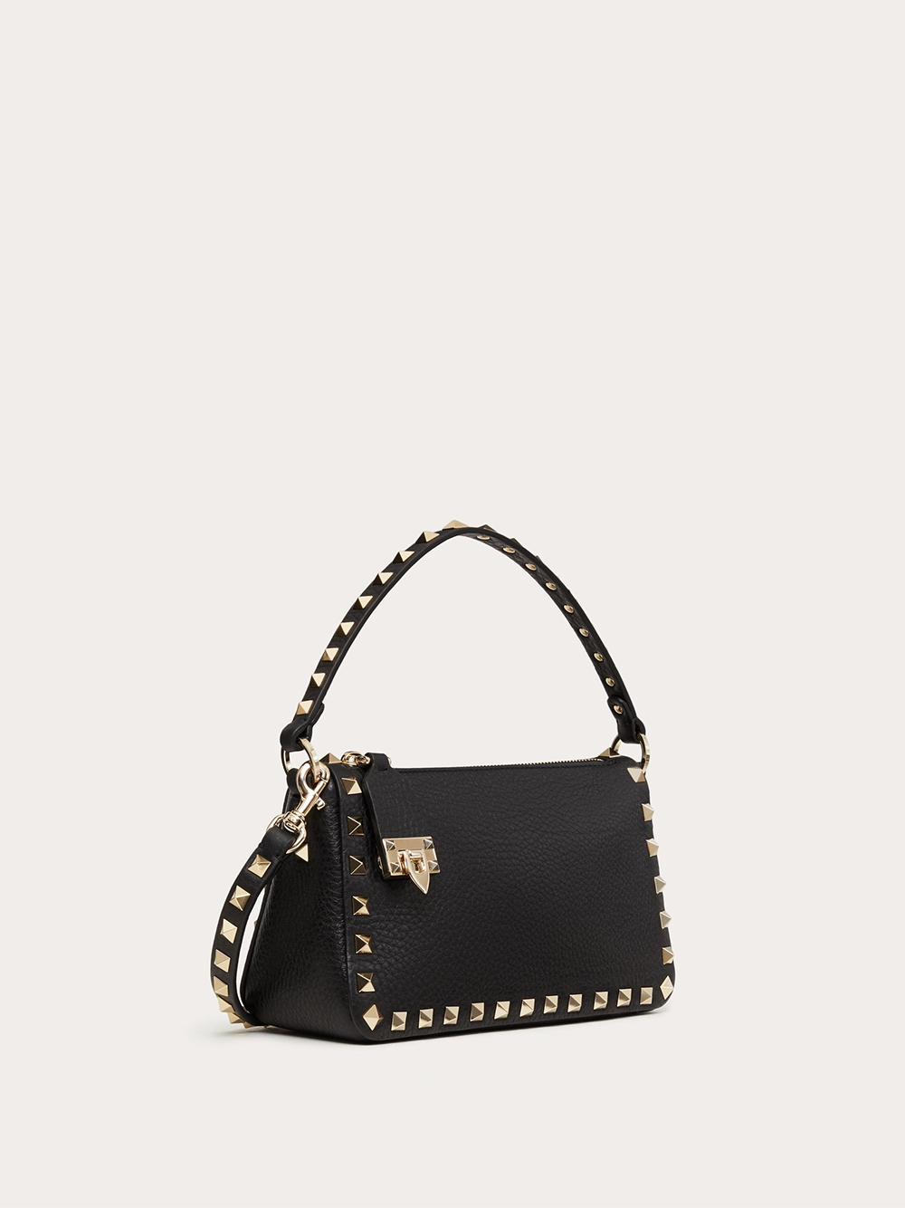 Black Garnet Calfskin Small Rockstud Shoulder Bag