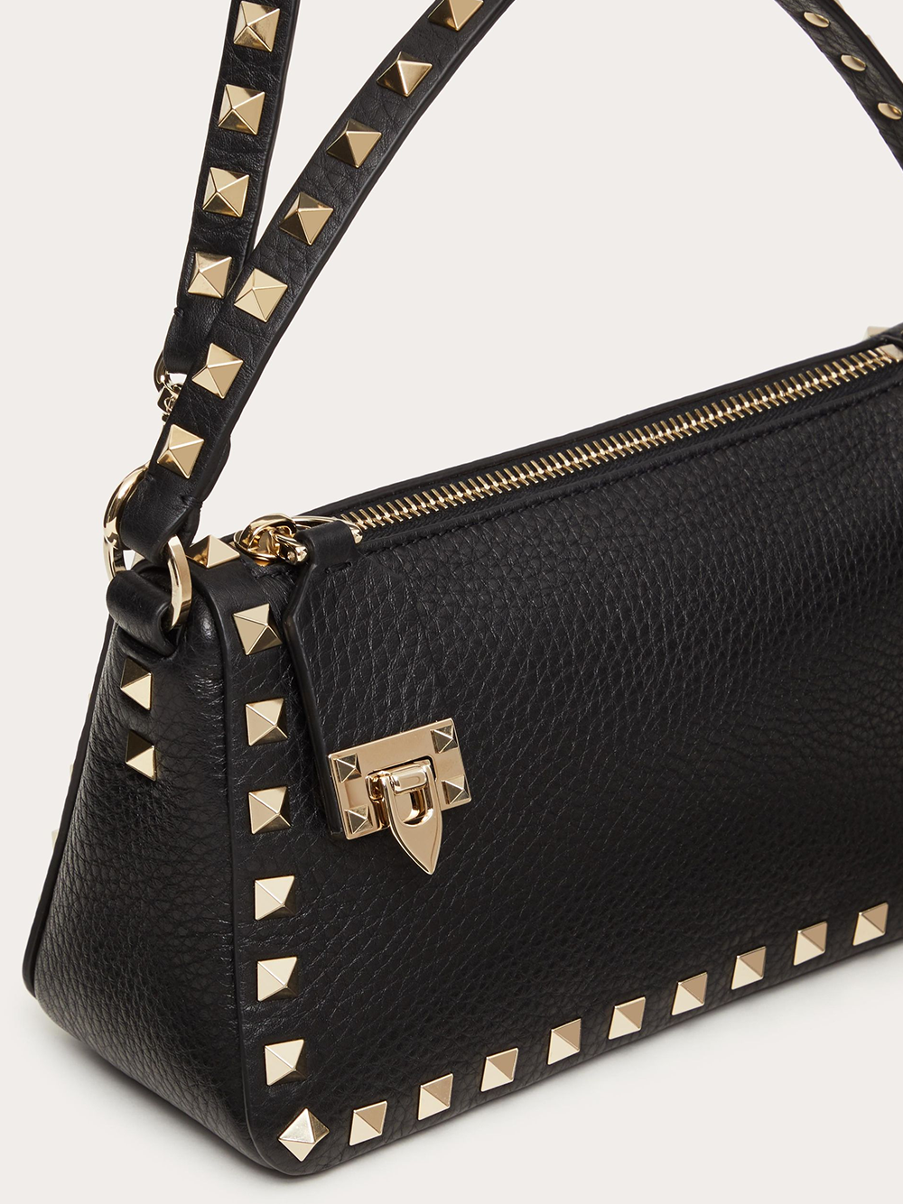 Black Garnet Calfskin Small Rockstud Shoulder Bag